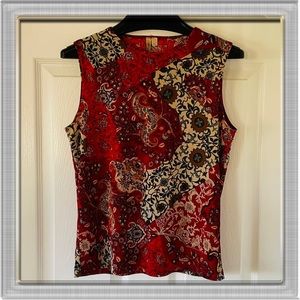 Susan Lawrence Deep Red Floral Top Petite Large